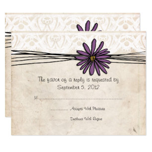 Vintage Purple Daisy Wedding RSVP Card