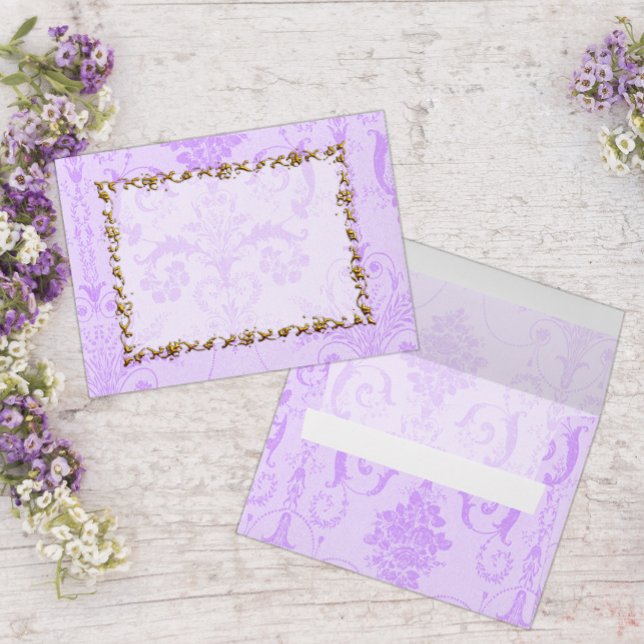 Vintage Purple Damask and Gold Frame Wedding Envelope (Creator Uploaded)