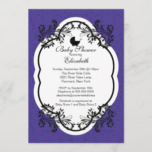 Vintage Purple Damask Girls Baby Shower Invitation