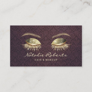Vintage Purple Damask Gold Eyelash Salon Loyalty Card