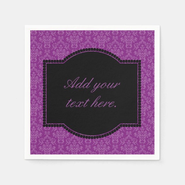 Vintage Purple Damask Pattern Custom Text Napkin (Front)