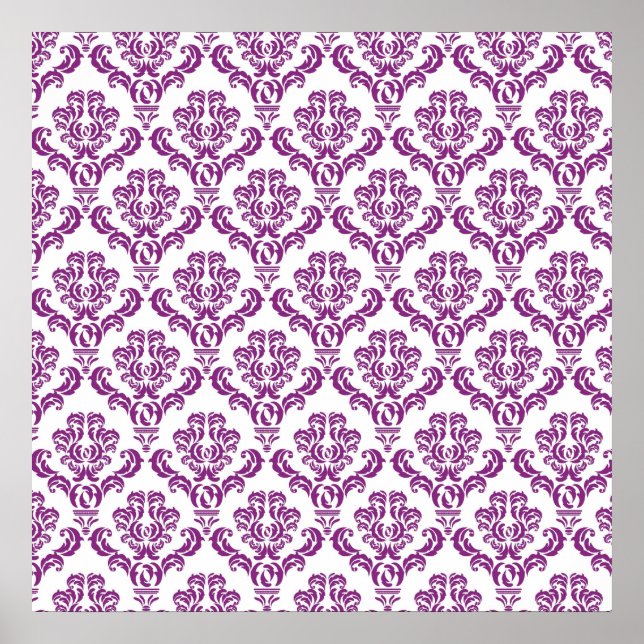 Vintage Purple Damask Pattern Poster (Front)