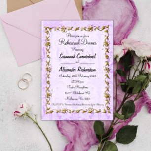 Vintage Purple Damask Wedding Rehearsal Invitation