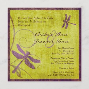 Vintage Purple Dragonfly Wedding Invitation