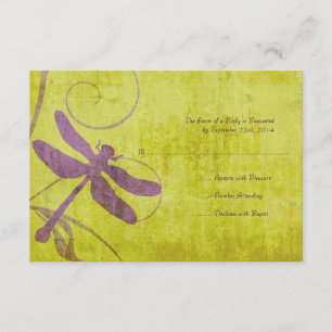 Vintage Purple Dragonfly Wedding RSVP Card