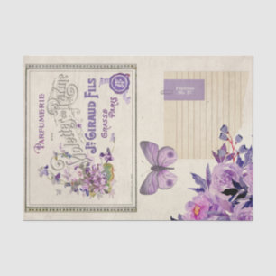 Vintage Purple Floral and Butterfly Decoupage Tissue Paper