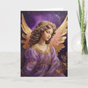 Vintage Purple Floral Christmas Angel Card