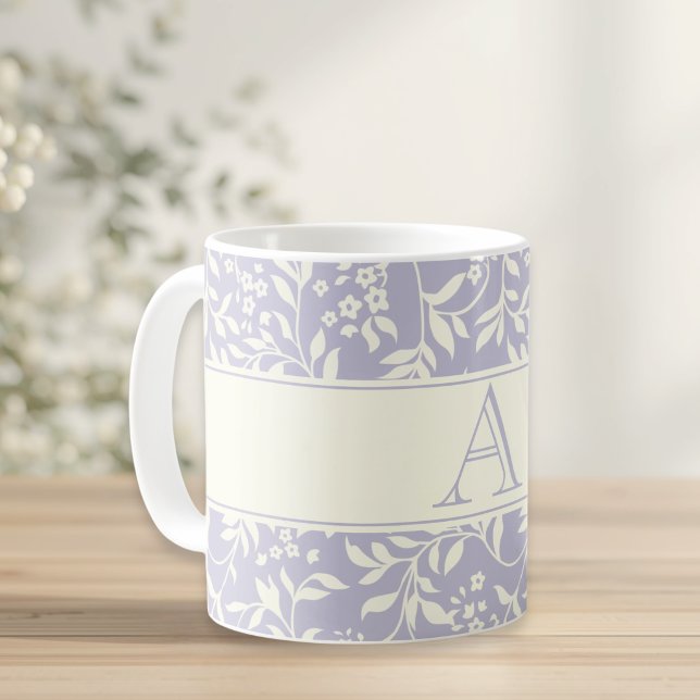 Vintage Purple Floral Custom Initial Gift Coffee Mug (Creator Uploaded)