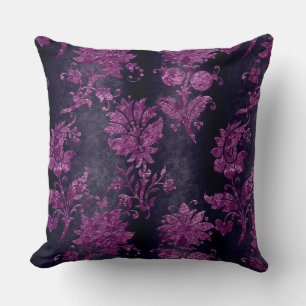Vintage Purple Floral Dark Damask Pattern Cushion