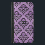 Vintage Purple Floral Gothic Damask Monogram Samsung Galaxy S5 Wallet Case<br><div class="desc">Vintage gothic phone case featuring a black and purple damask pattern.</div>