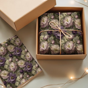 Vintage Purple Floral Peony Pattern Soft Romantic Tissue Paper