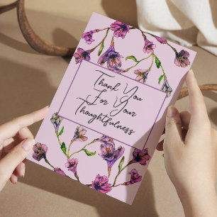 Vintage Purple Floral Watercolor Wedding Thank You Card