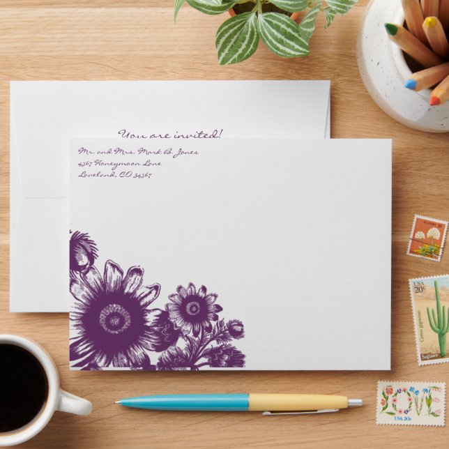Vintage Purple Floral Wedding Envelopes (Desk)