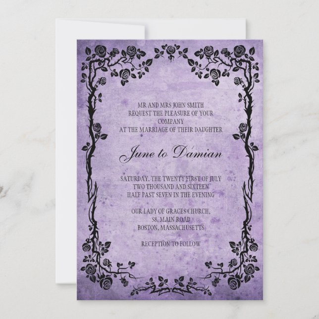 Vintage Purple Floral Wedding Invitation (Front)