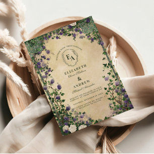 Vintage Purple Floral Wedding Invitation