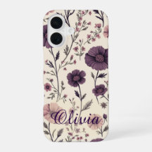 Vintage Purple Floral Wildflower Custom Name iPhon