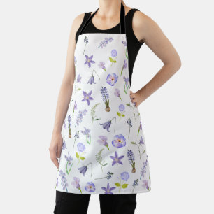 Vintage Purple Flower Floral Green Leaves Boho   Apron