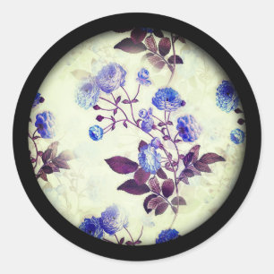 Vintage Purple Flower Print on Green Classic Round Sticker