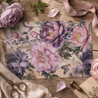 Vintage Purple Flowers And Butterflies Decoupage