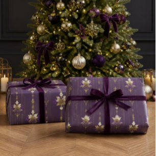 Vintage Purple & Gold Christmas Wrapping Paper