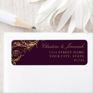 Vintage Purple Gold Floral Damask Return Address Label