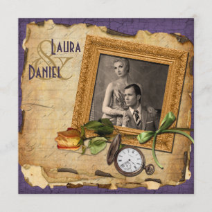 Vintage Purple Gold Frame Photo Wedding Invite