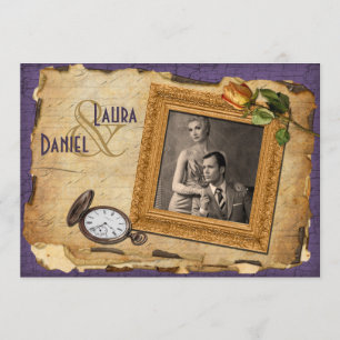 Vintage Purple Gold Frame Photo Wedding Invite II