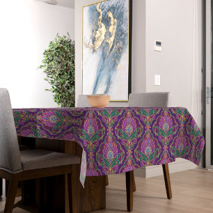 Vintage Purple, Green and Gold Floral Pattern Tablecloth