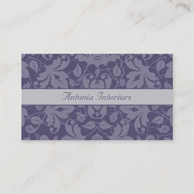 Vintage Purple Grey Floral Damask Business Card (Front)