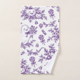 Vintage Purple Halloween Toile Pattern Cute Ghosts Hand Towel