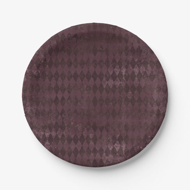 Vintage Purple Harlequin Pattern Paper Plate (Front)