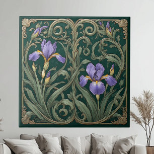 Vintage Purple Iris Decorative Art Green Botanical Ceramic Tile