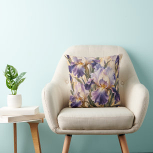 Vintage Purple Iris Garden Botanical Throw Pillow
