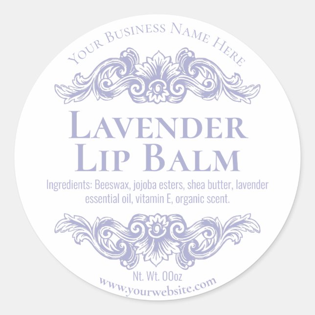 Vintage Purple Lavender Flourish Lip Balm Labels (Front)