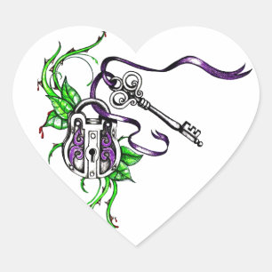 Vintage purple Lock and Key design Heart Sticker