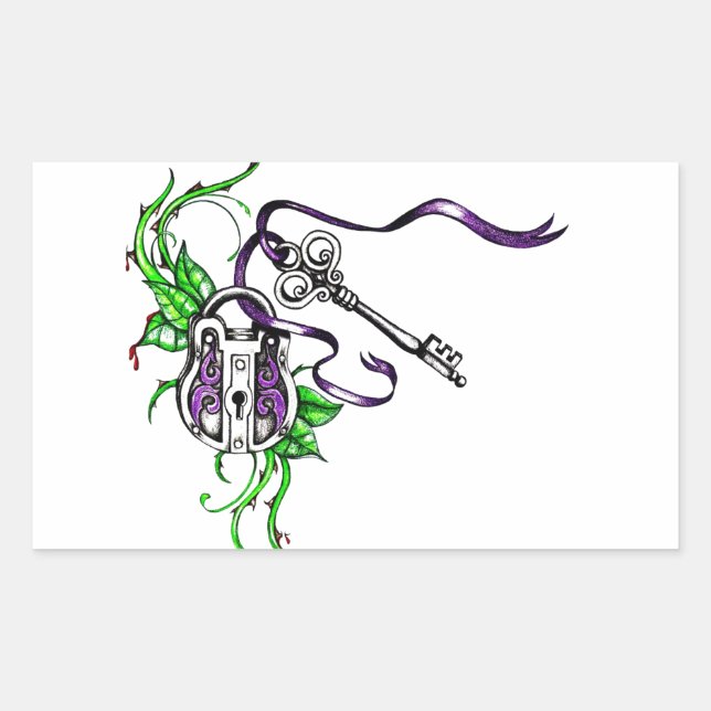 Vintage purple Lock and Key design Rectangular Sticker (Front)