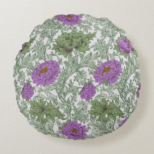Vintage Purple Moss Green William Morris Floral Round Cushion
