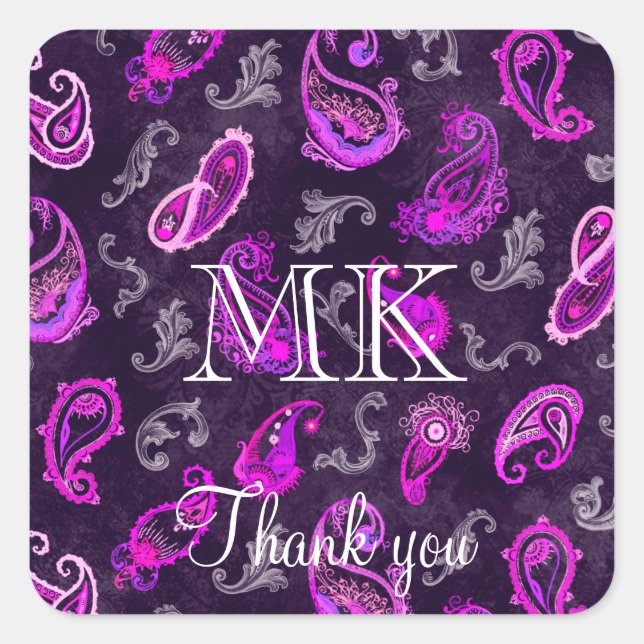 Vintage Purple Paisley Square Sticker (Front)