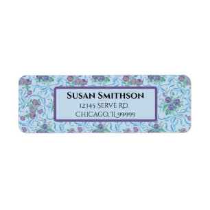 Vintage Purple Pansies Ribbons Blue Return Address Label