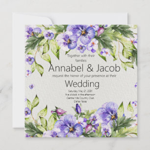 Vintage Purple Pansy Square Wedding Invitation