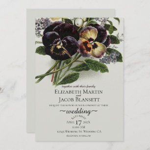 Vintage Purple Pansy Wedding Invitation