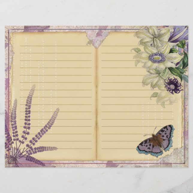 Vintage Purple Passion Floral Journal Page (Front)