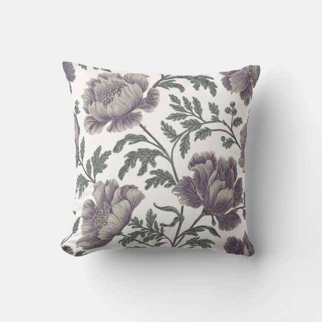 Vintage Purple Peony Pattern Botanical Cushion (Front)