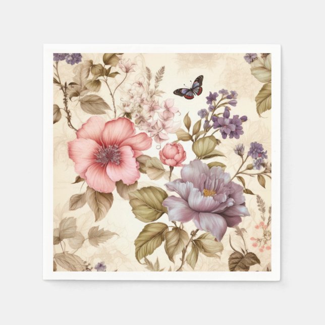 Vintage Purple Pink Floral Napkins (Front)