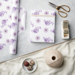 Vintage Purple Pink Flower Floral Boho Wrapping Paper