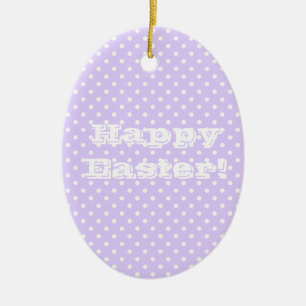 Vintage Purple Polka Dot Happy Easter Ceramic Ornament