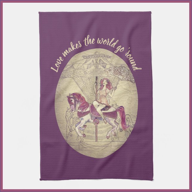 Vintage Purple Retro Carousel  Tea Towel (Creator Uploaded)