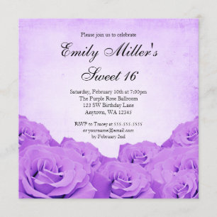 Vintage Purple Rose Sweet 16 Birthday Party Invitation