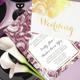 Vintage Purple Rose Wedding Gold Foil Invitation