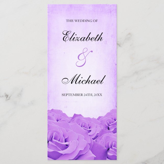 Vintage Purple Rose Wedding Program (Front)